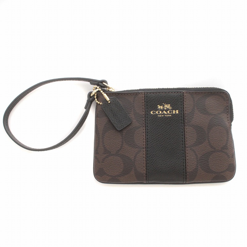 コーチ COACH ポーチ 小物入れ シグネチャー PVCレザー 茶 ブラウン 黒 