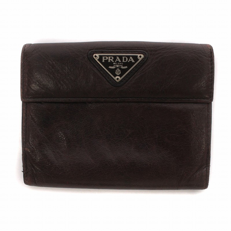 プラダ PRADA 二つ折り財布 ウォレット レザー 茶 ブラウン /IR □GY18  