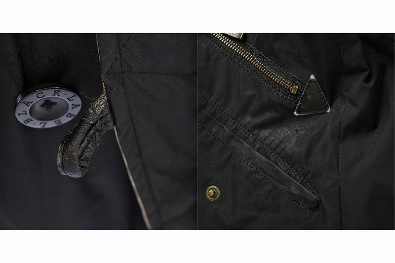 バーバリーブラックレーベル　レザーフーデッドコート　裏地ノバチェック　ファー　M バーバリーブラックレーベル レザーフーデッドコート 裏地ノバ