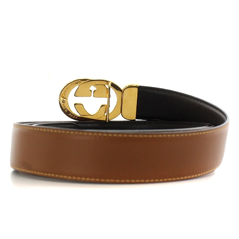 グッチ GUCCI オールドグッチ ベルト ゴールドロゴ金具 レザー 115-46 
