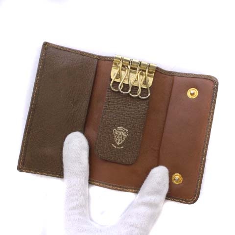 グッチ GUCCI キーケース レザー 4連 シェリーライン ロゴ 茶色