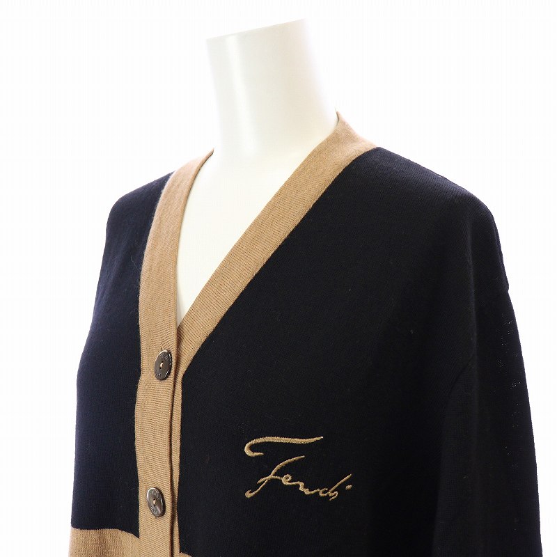 フェンディ FENDI カーディガン Vネック 長袖 ヴィンテージ バイカラー 