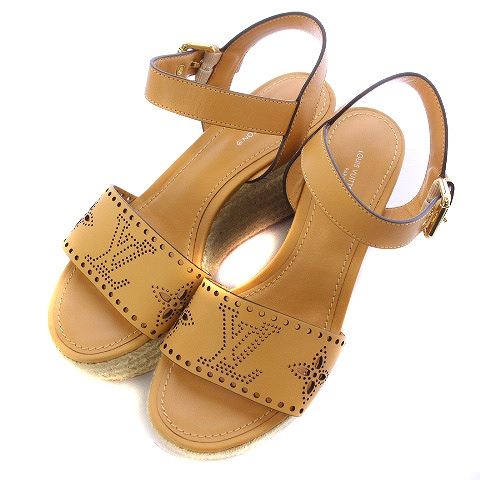 LOUIS VUITTON ウェッジソール 漏れ サンダル アンクルストラップ 