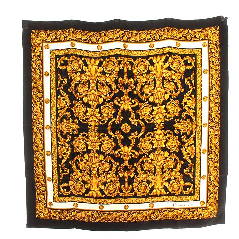 クリスチャンディオール Christian Dior スカーフ 大判 総柄 ゴールド