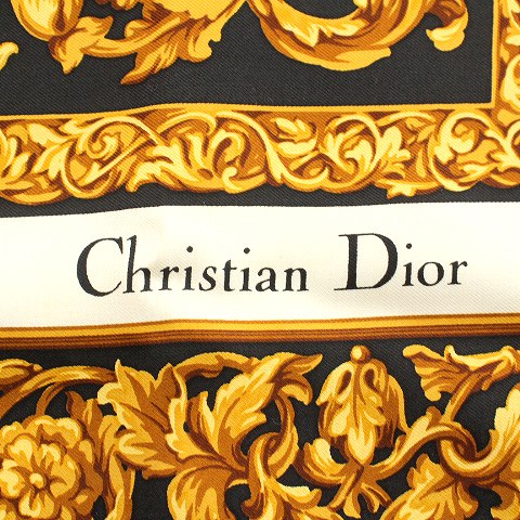 クリスチャンディオール Christian Dior スカーフ 大判 総柄 ゴールド