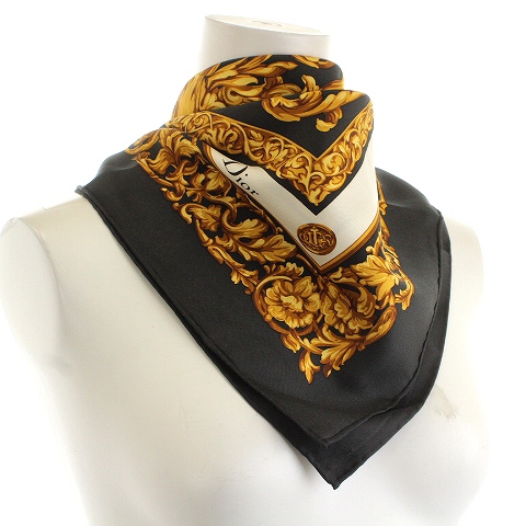 クリスチャンディオール Christian Dior スカーフ 大判 総柄 ゴールド