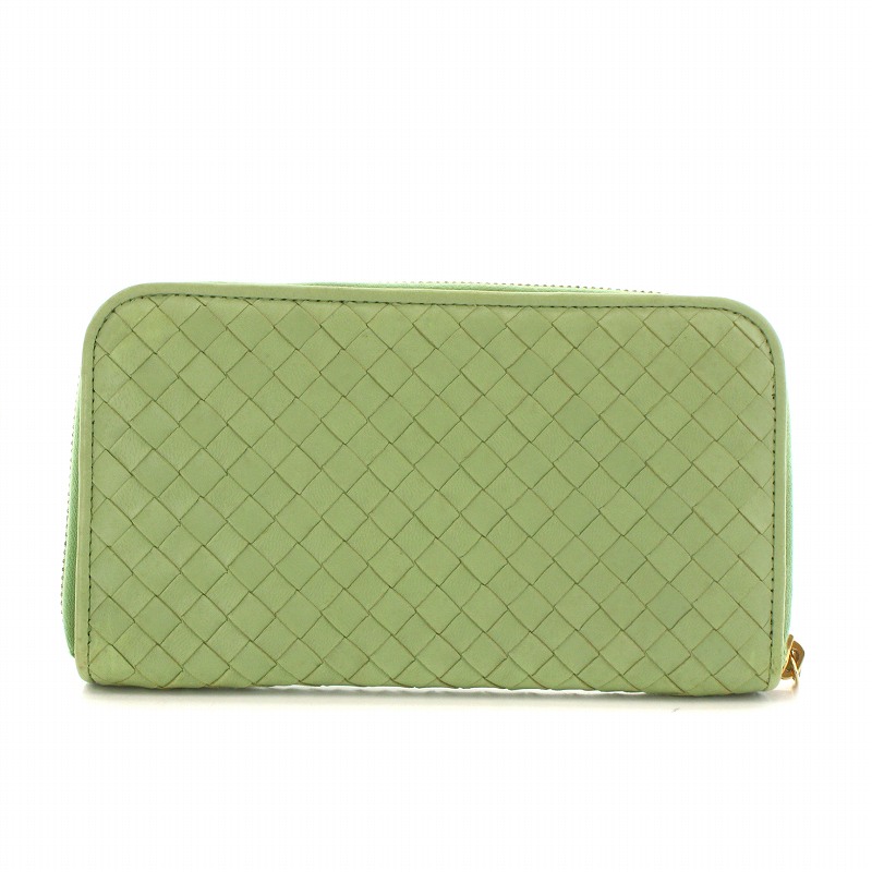 BOTTEGA VENETAイントレチャート ラウンドファスナー長財布グリーン