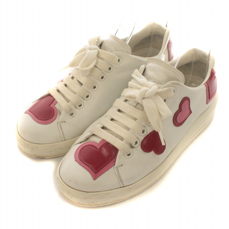 プラダ PRADA スニーカー ローカット ハート柄 レザー 35.5 22.5cm 白 