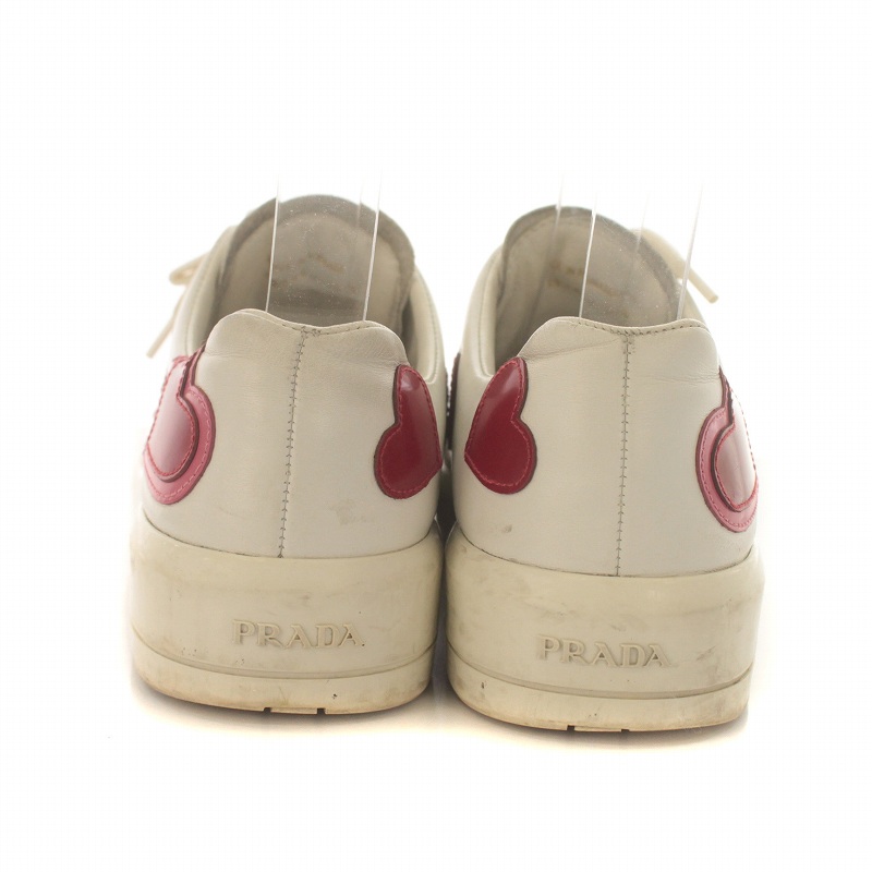 プラダ PRADA スニーカー ローカット ハート柄 レザー 35.5 22.5cm 白 