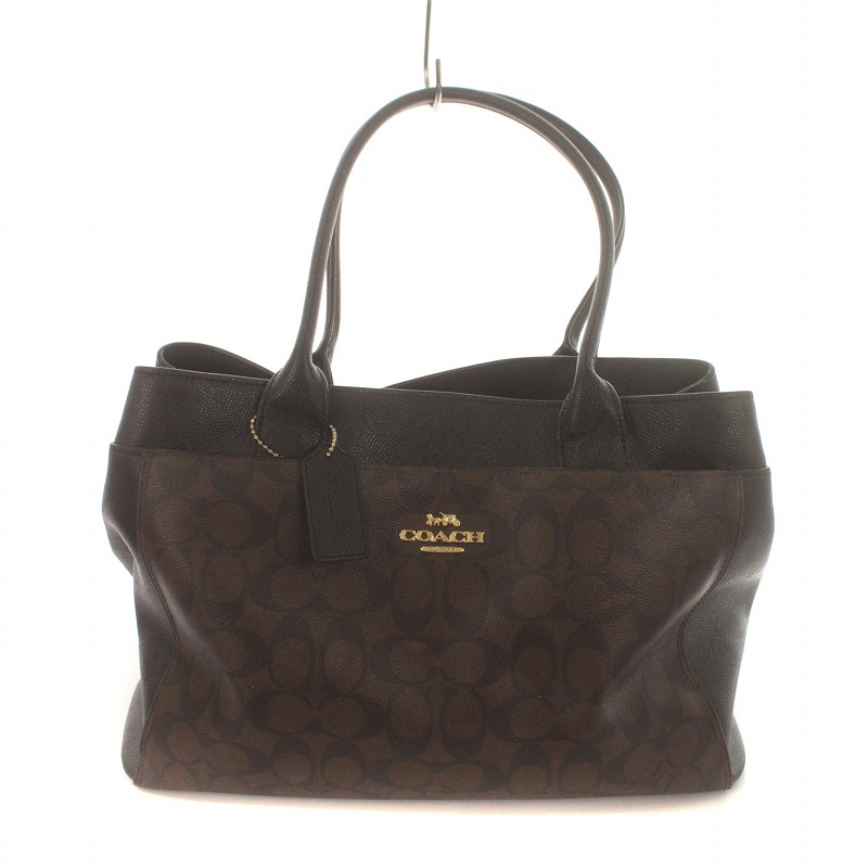 コーチ COACH ハンドバッグ トートバッグ シグネチャー PVCレザー 茶 