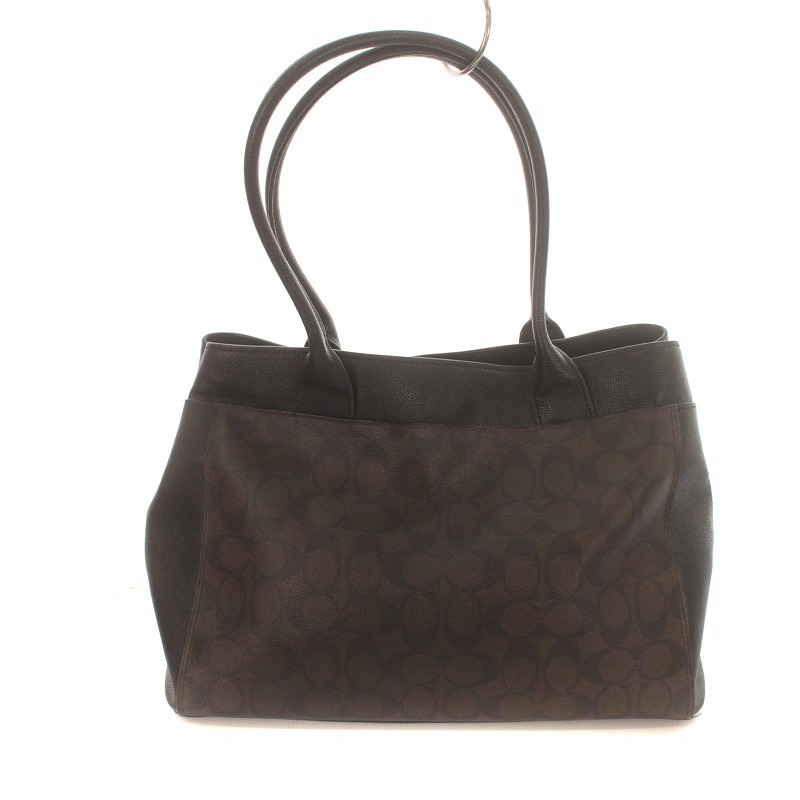 コーチ COACH ハンドバッグ トートバッグ シグネチャー PVCレザー 茶 