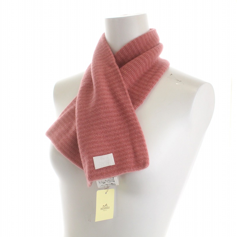 未使用品 エルメス HERMES ベビーマフラー ロゴ カシミア イタリア製