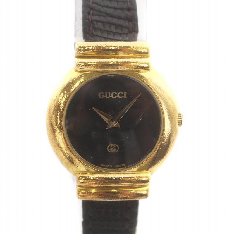 グッチ GUCCI 腕時計 ウォッチ クォーツ アナログ ロゴ 黒文字盤  