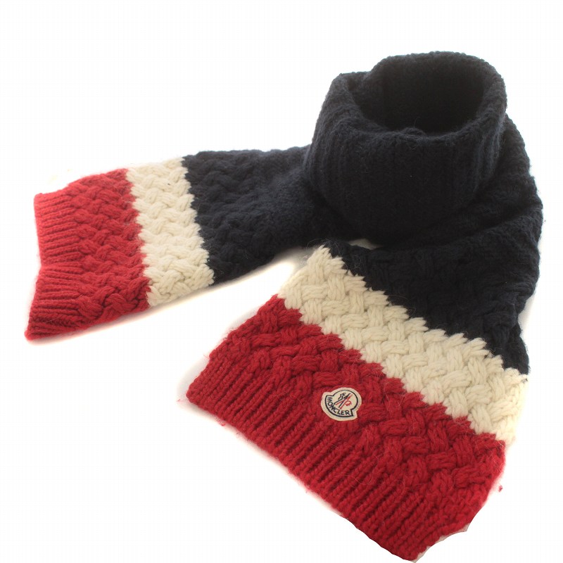 モンクレール MONCLER SCIARPA マフラー トリコロール ロゴワッペン  