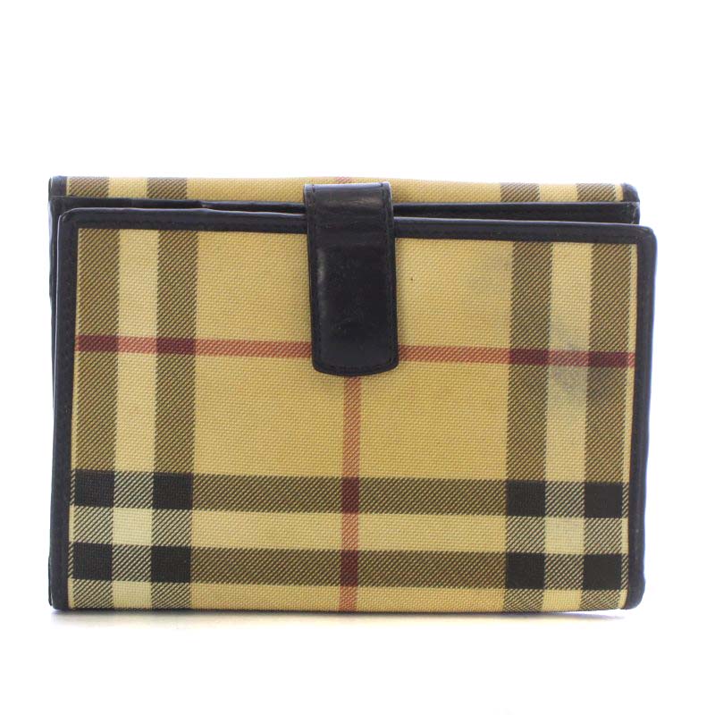 BURBERRY 二つ折り財布　レザー　ブラック　内側ノバチェック　プレート バーバリー BURBERRY ノバチェック レザー ブラック 二つ折り財布
