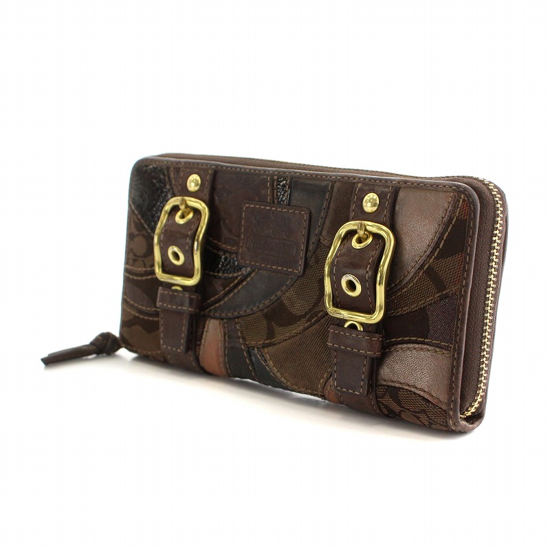 コーチ COACH 長財布 ラウンドファスナー パッチワーク シグネチャー 