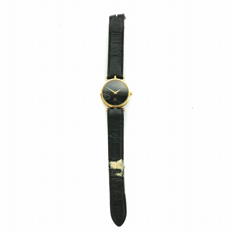 GUCCI 腕時計 黒 レザー ゴールド グッチ GUCCI 腕時計 ウォッチ クォーツ レザーベルト ラウンド