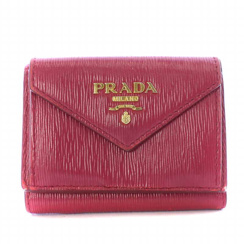 プラダ PRADA 三つ折り財布 ミニ サフィアーノ レザー ロゴ ゴールド  