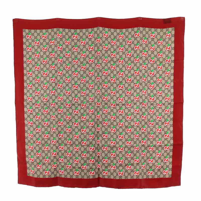 グッチ GUCCI スカーフ 大判 ロゴ GG柄 リンゴ 林檎 絹 シルク