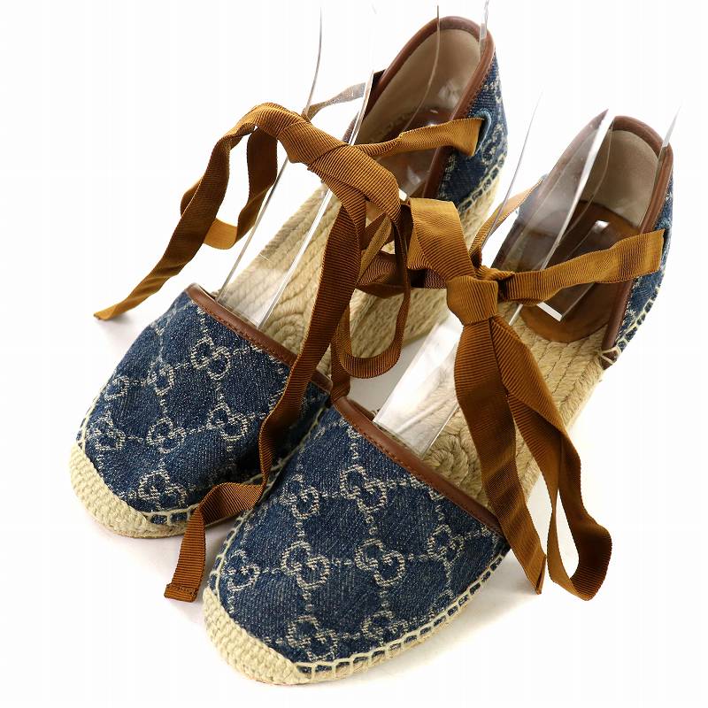 グッチ GUCCI デニム エスパドリーユ サンダル ラウンドトゥ ウェッジ  
