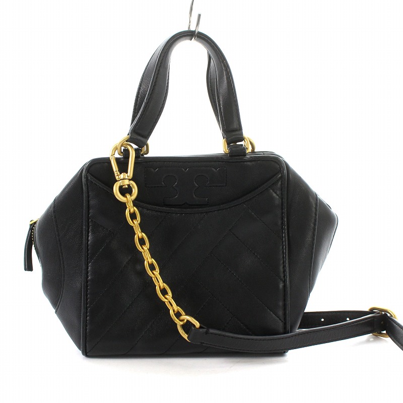 トリーバーチ Tory Burch ブラック レザー ショルダーバッグ ゴールド  