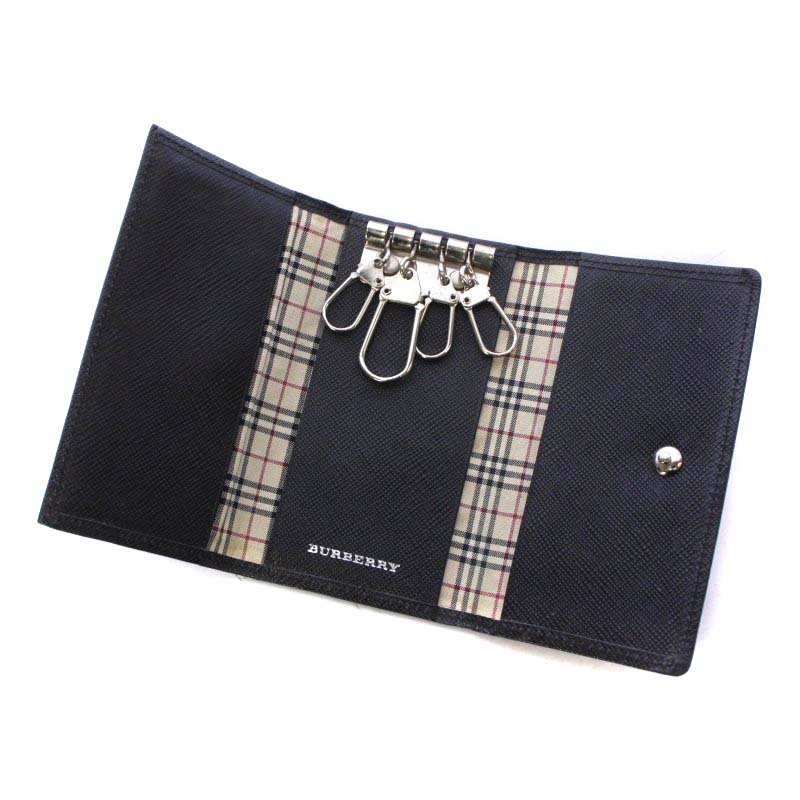 Burberry 4連キーケース　ノバチェック　美品　箱付き　紐付き　お洒落 新品】バーバリー キーケース メンズ ノバチェック4連 黒