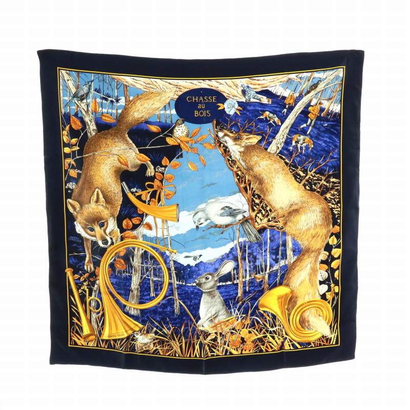 エルメス HERMES カレ 90 CHASSE au BOIS 森の狩猟 スカーフ シルク 総 