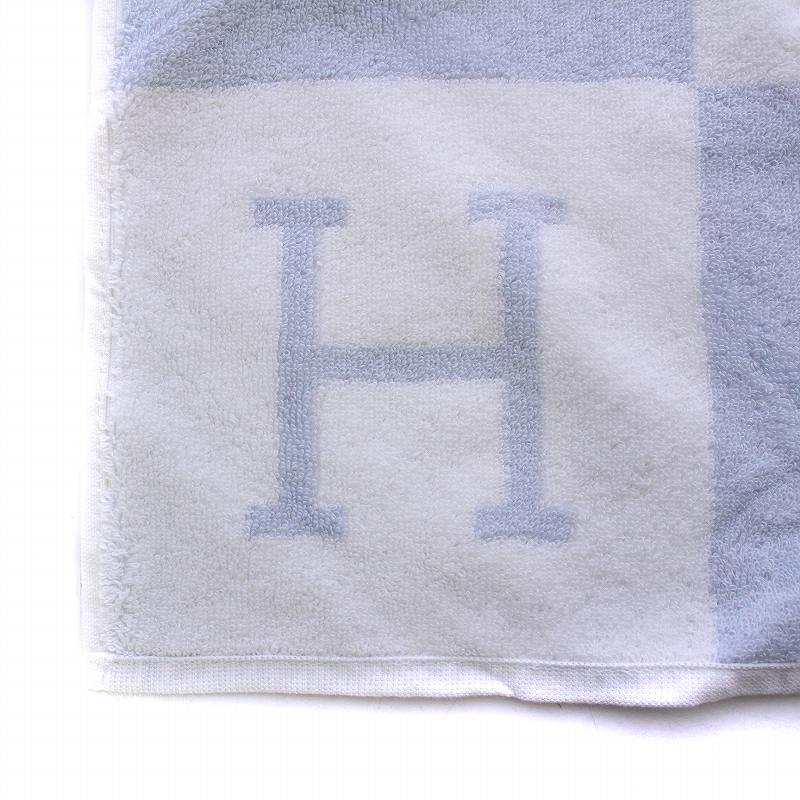 Hermes エルメス アヴァロン H柄 ハンドタオル ブルー ホワイト Hermes エルメス アヴァロン H柄 ハンドタオル ブルー ホワイト