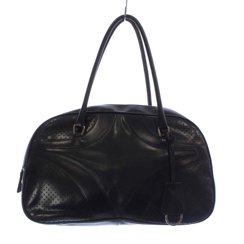 T1640 プラダ PRADA ハンドバッグ エナメル ブラック プラダ PRADA ハンドバッグ ボーリングバッグ レザー パンチング