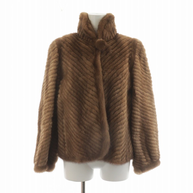 毛皮 ブラウンミンクファー ロング コート 総裏地 茶 ブラウン □GY18  
