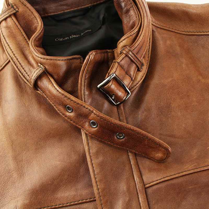 00s カルバンクライン シープスキン レザー 羊革 スウィングトップ 本革 L