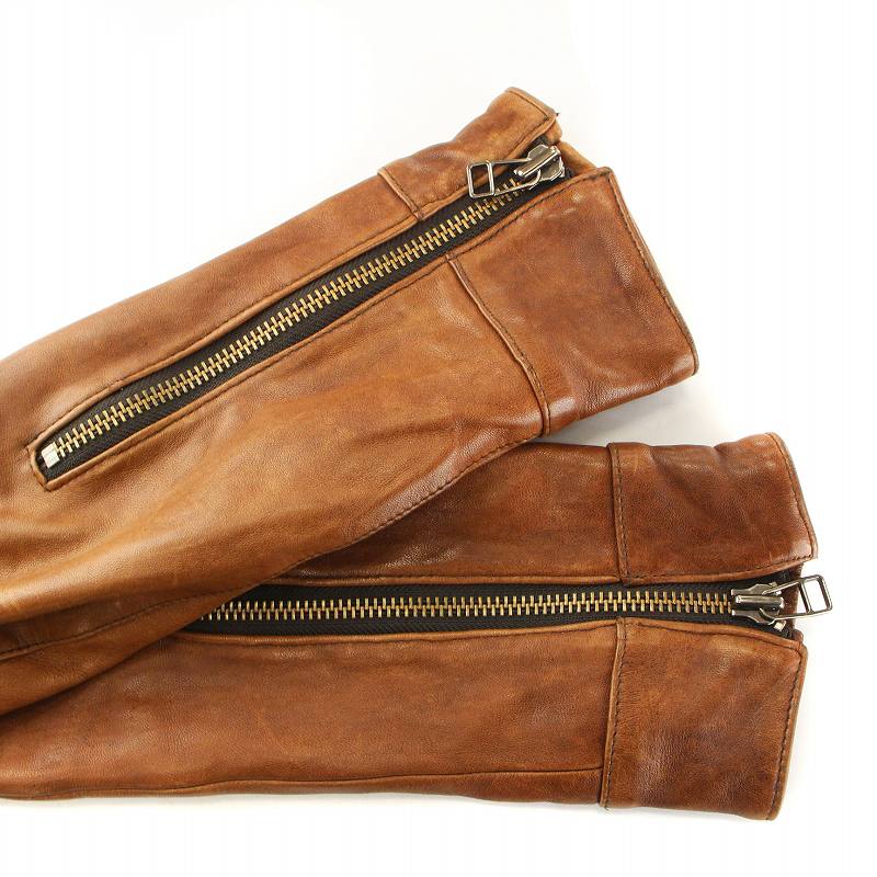 カルバンクライン　レザージャケット　羊革　リアルレザー　ダークブラウン Calvin Klein カルバンクライン シングル ライダースジャケット