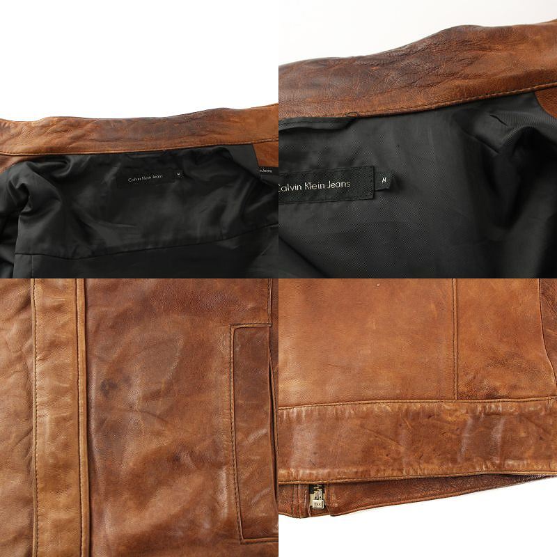 カルバンクライン　レザージャケット　羊革　リアルレザー　ダークブラウン Calvin Klein - 【美品】カルバンクライン レザージャケット