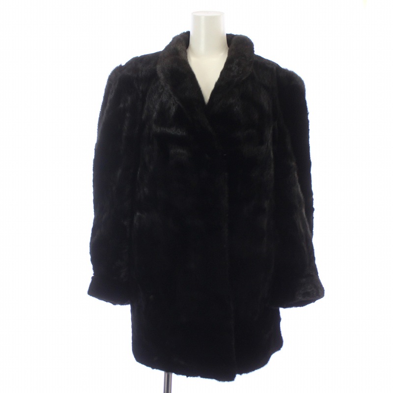 サガミンク SAGA MINK ロングコート ブラック 刺繍 15号レディース