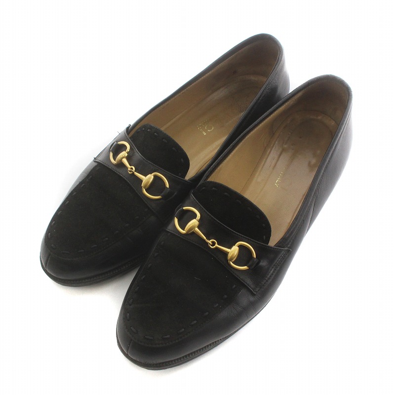 グッチ GUCCI ビットローファー 革靴 レザー スエード ゴールド金具 38 