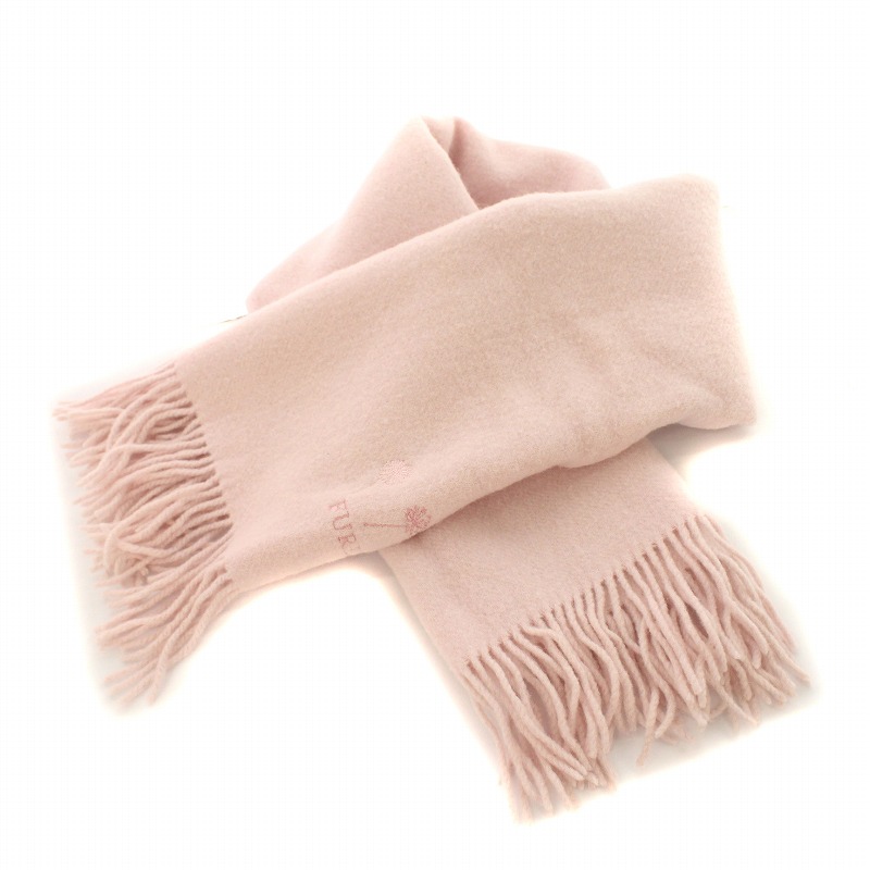 ピンク ロゴ刺繍 マフラー フリンジ付き ロゴ刺繍フリンジ