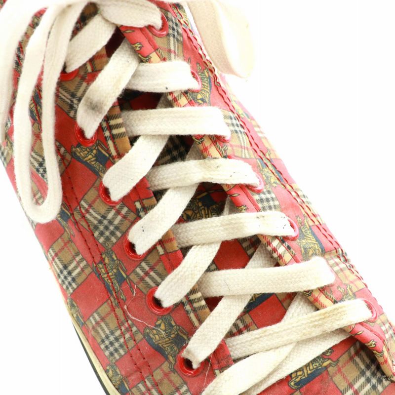 美品　バーバリー　靴　レッド/ベージュ チェック柄スニーカー 美品 バーバリー 靴 レッド/ベージュ チェック柄スニーカー 【公式通販】