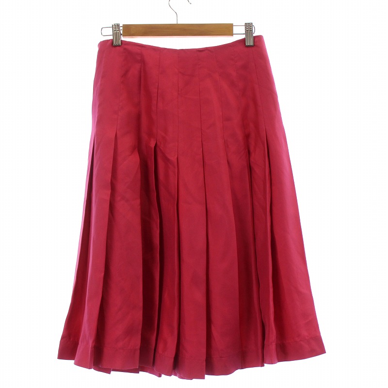 プラダ PRADA プリーツスカート サイドジップ 絹 シルク ひざ丈 42 XL  