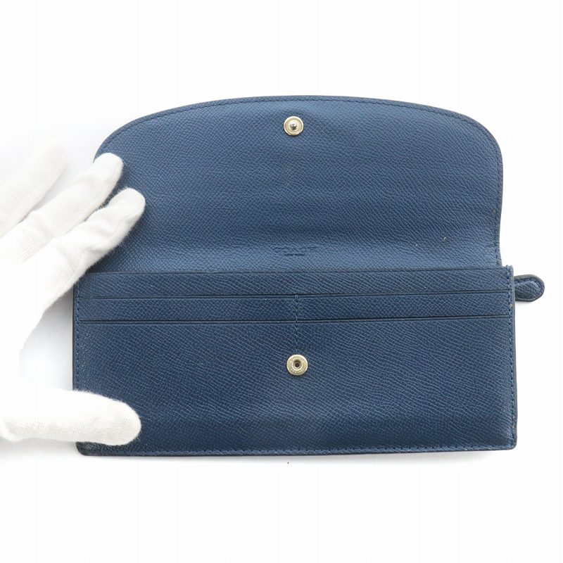 コーチ COACH 長財布 二つ折り ウォレット 札入れ レザー ロゴ 無地 青