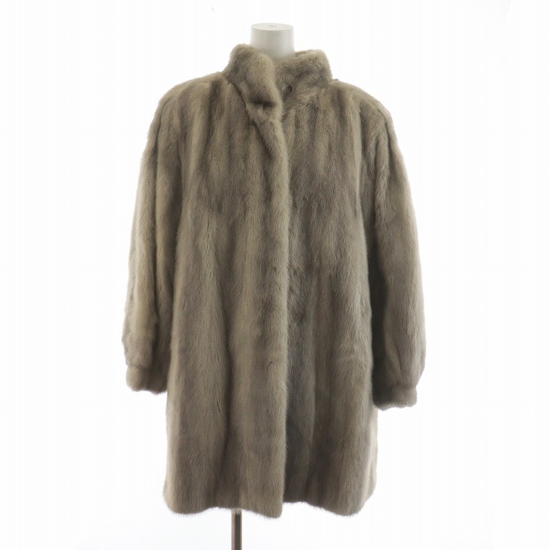 SAGA MINK 美品 毛皮 ロングコート チェック Ranched Mink