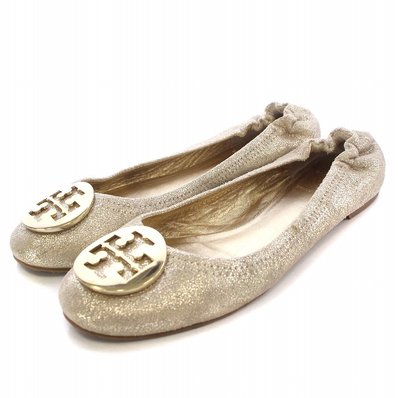 Tory Burch　トリーバーチ　レザーバレエシューズ　デカロゴ　フラット　金 Tory Burchトリーバーチレザーバレエシューズデカロゴフラット金