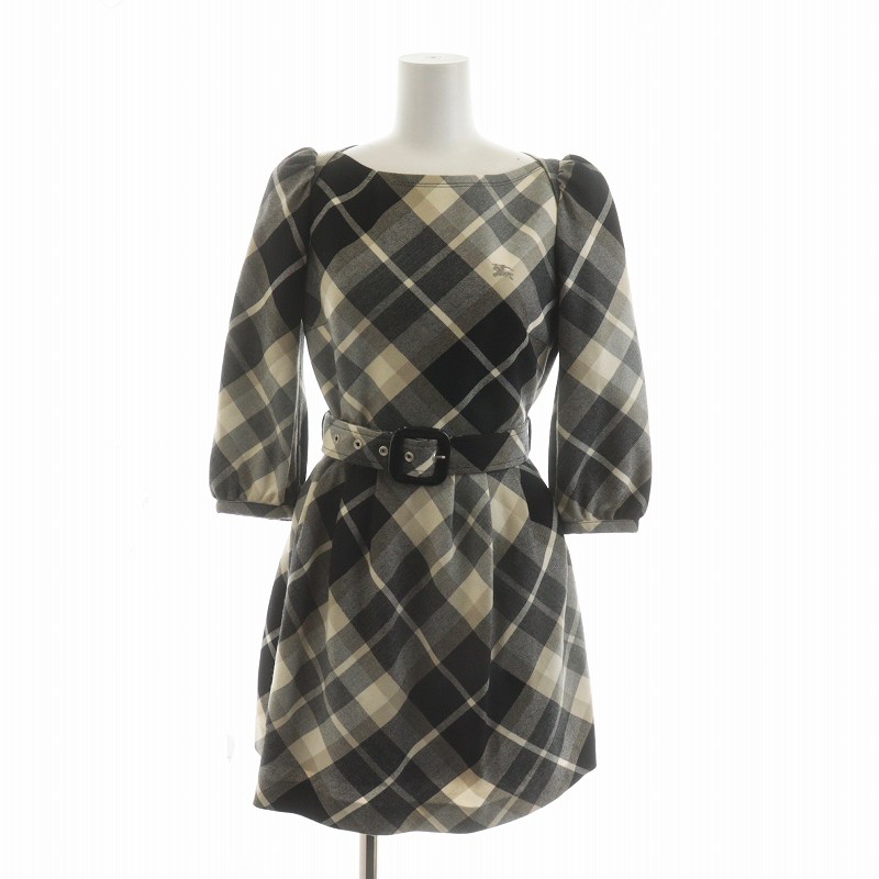 BURBERRY BLUE LABEL チェック柄ワンピース 36 BURBERRY BLUE LABEL チェック柄 ウールワンピース ベルト付き