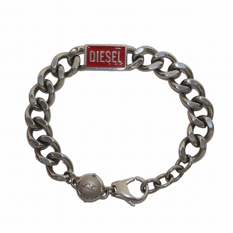 DIESEL レッド チェーンブレスレット ディーゼル DIESEL チェーン ブレスレット レッドロゴプレート