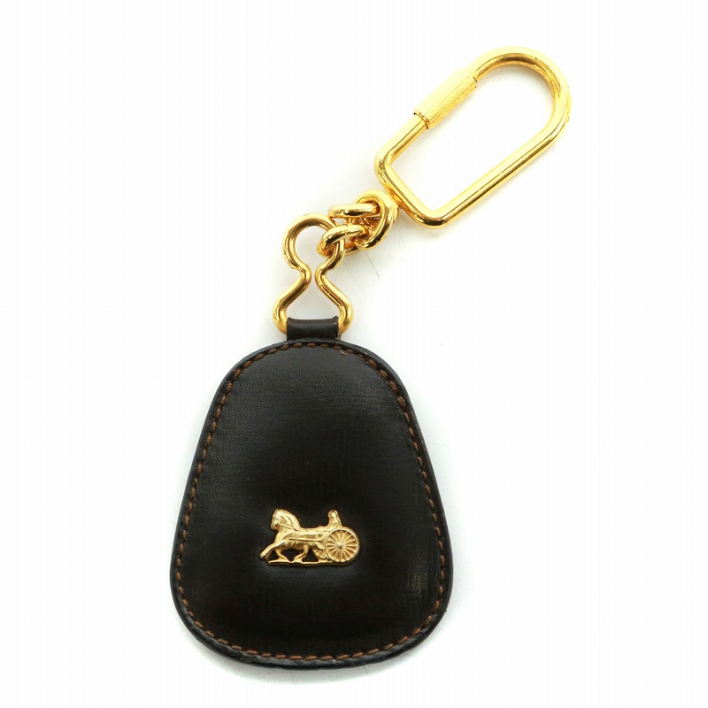 セリーヌ CELINE キーホルダー チャーム ロゴ レザー ゴールド金具 茶  