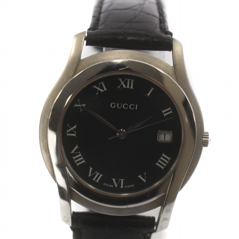 GUCCI メンズ　新品電池　ベルト新品　ローマ文字　腕時計 グッチ GUCCI 腕時計 ウォッチ クォーツ カレンダー付き デイト ローマ