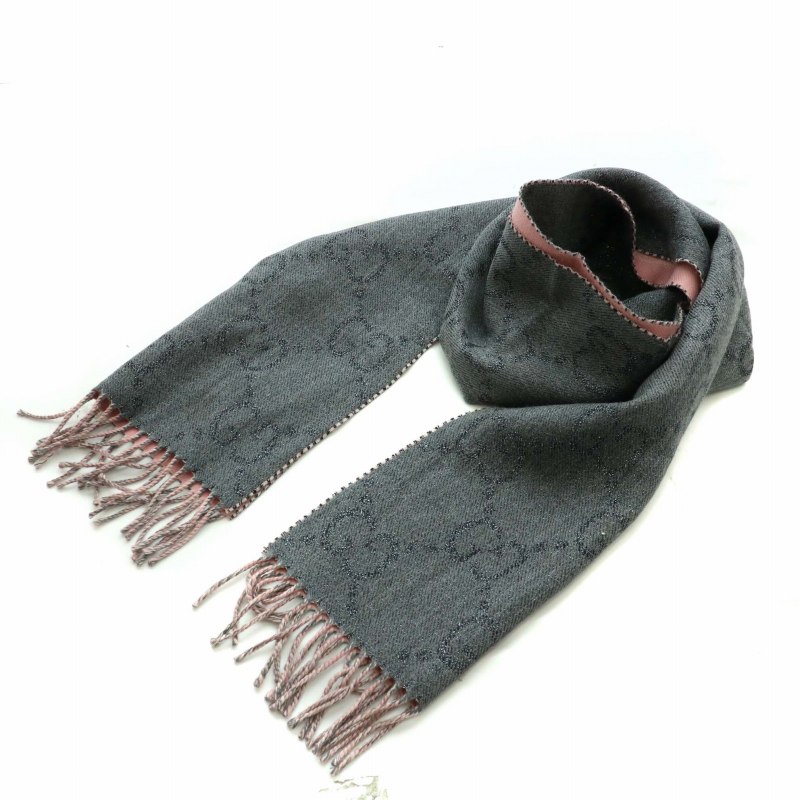 グッチ Gucci マフラー ジャガード ラメ ウール