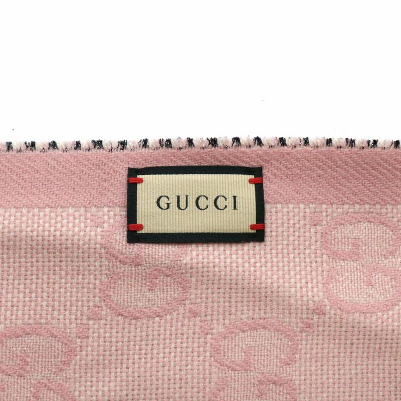 GUCCI ピンク GGロゴ マフラー フリンジ付き