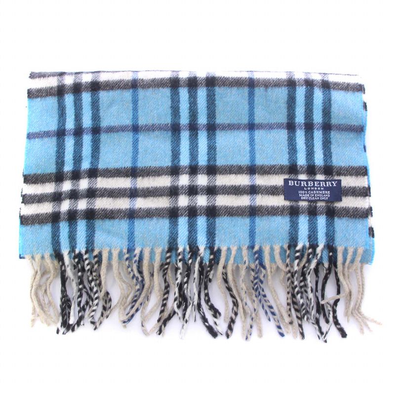BURBERRY カシミヤ マフラー チェック柄 水色 Burberry チェック柄 マフラー カシミヤ 青 水色（楽天市場