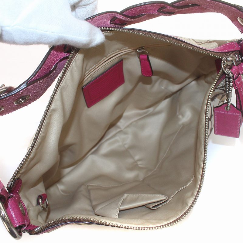 良品 COACH ハンドバッグ キャンバス レザー ピンク ソーホー 肩掛け