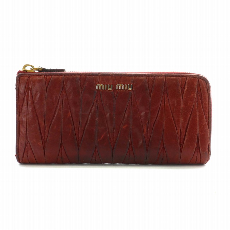 【美品】ミュウミュウ★長財布 マテラッセ キルティング L字ファスナー 革 黒 miu ミュウミュウ マテラッセ L字ファスナー 長財布 ブラック